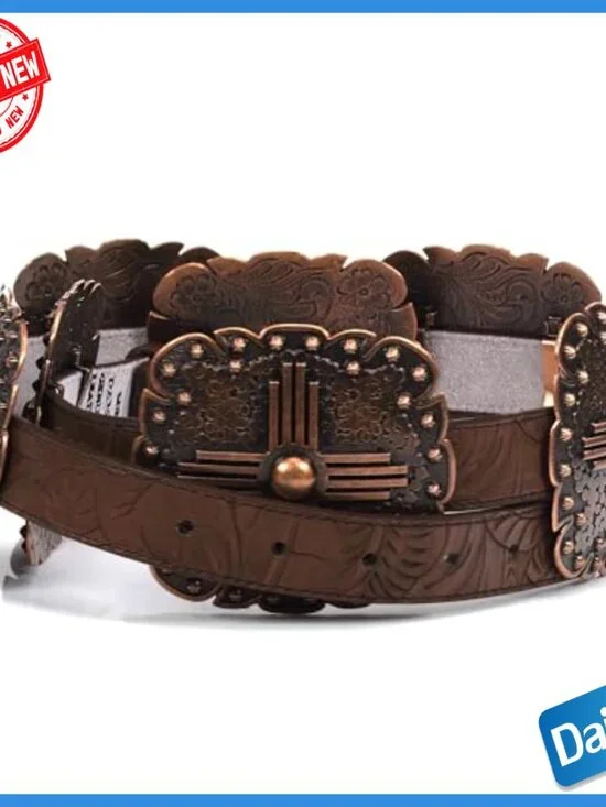 Women's Leather Belt with Western Conchos, Removable Buckle, Size Large - Picture 5 of 7